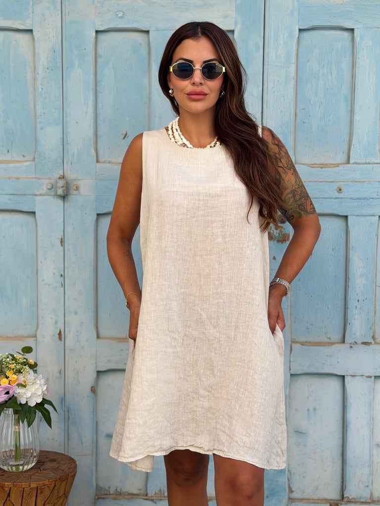 Stone Pure Linen Shift Dress