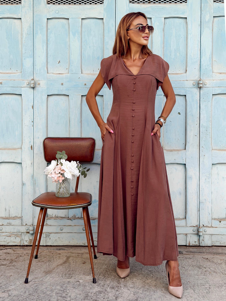 Cocoa Élégance Luxe Maxi Dress - Bougie Collection