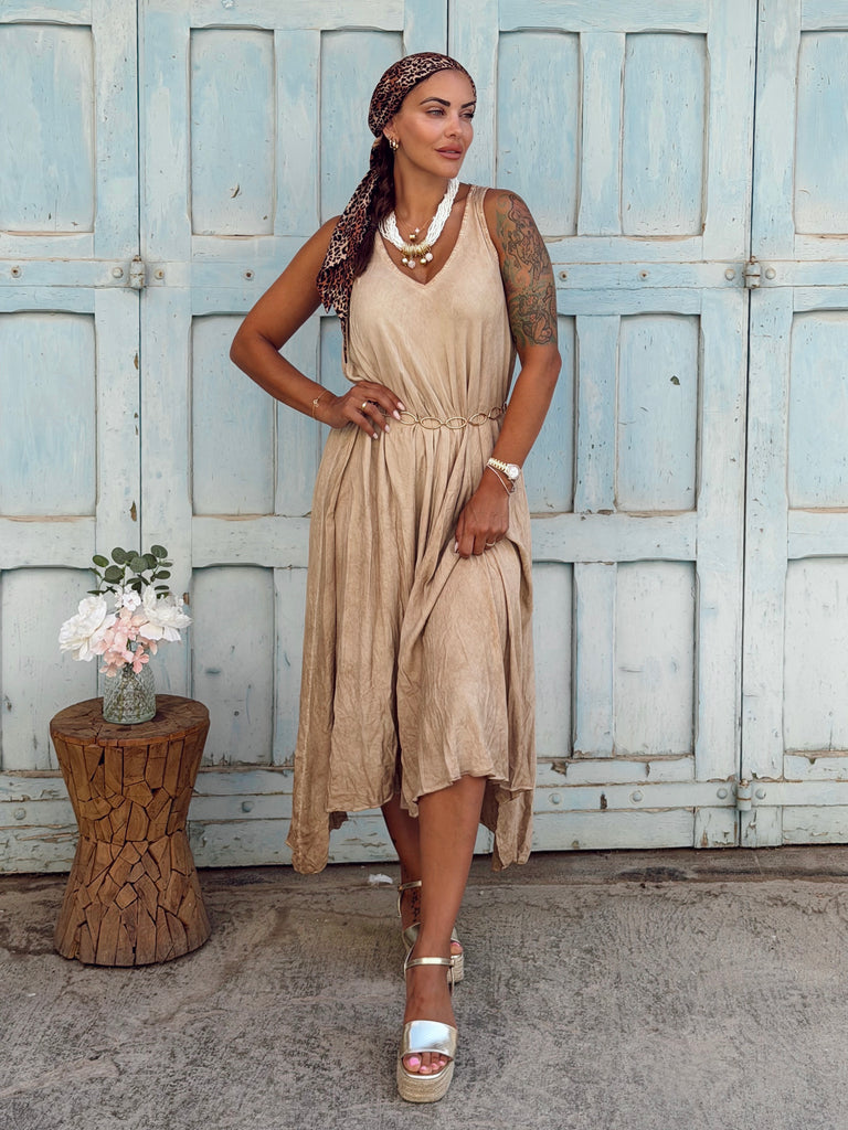 Soleil Washed Viscose Maxi Dress - Latte