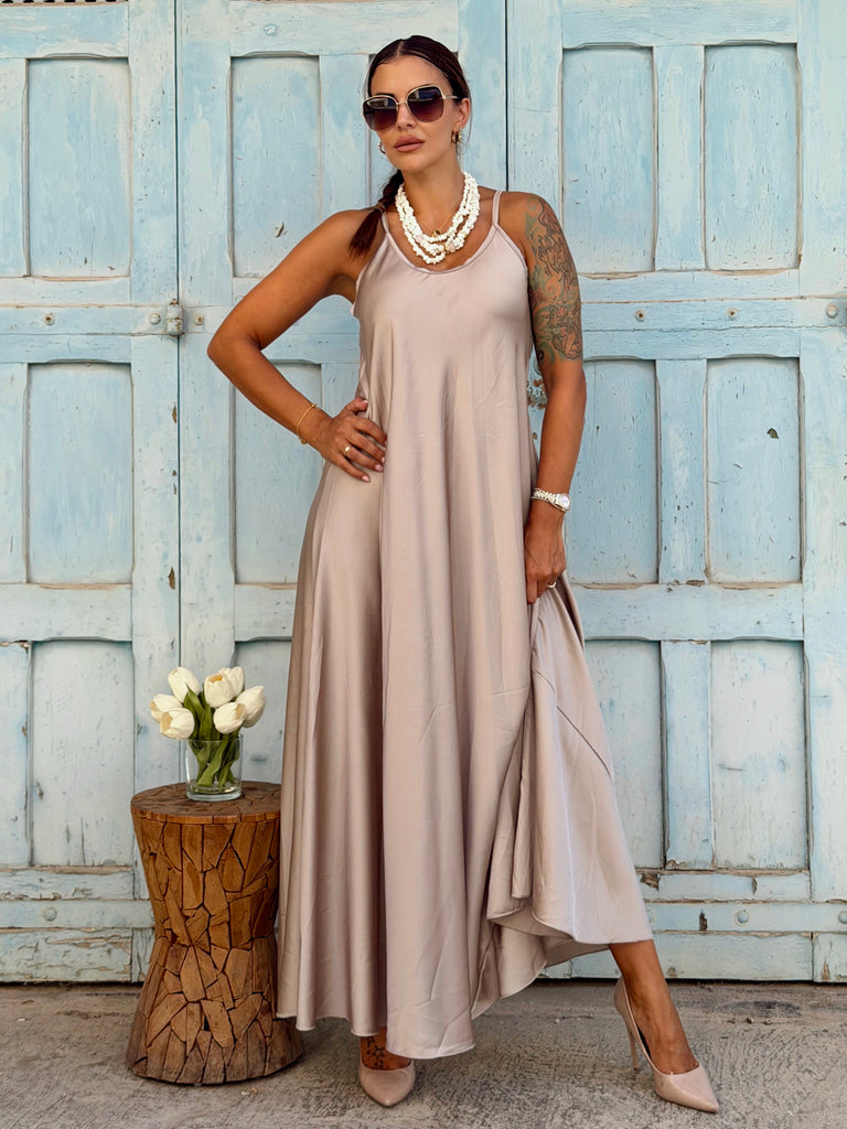 The Valentina Silky Satin Maxi Dress - Mink
