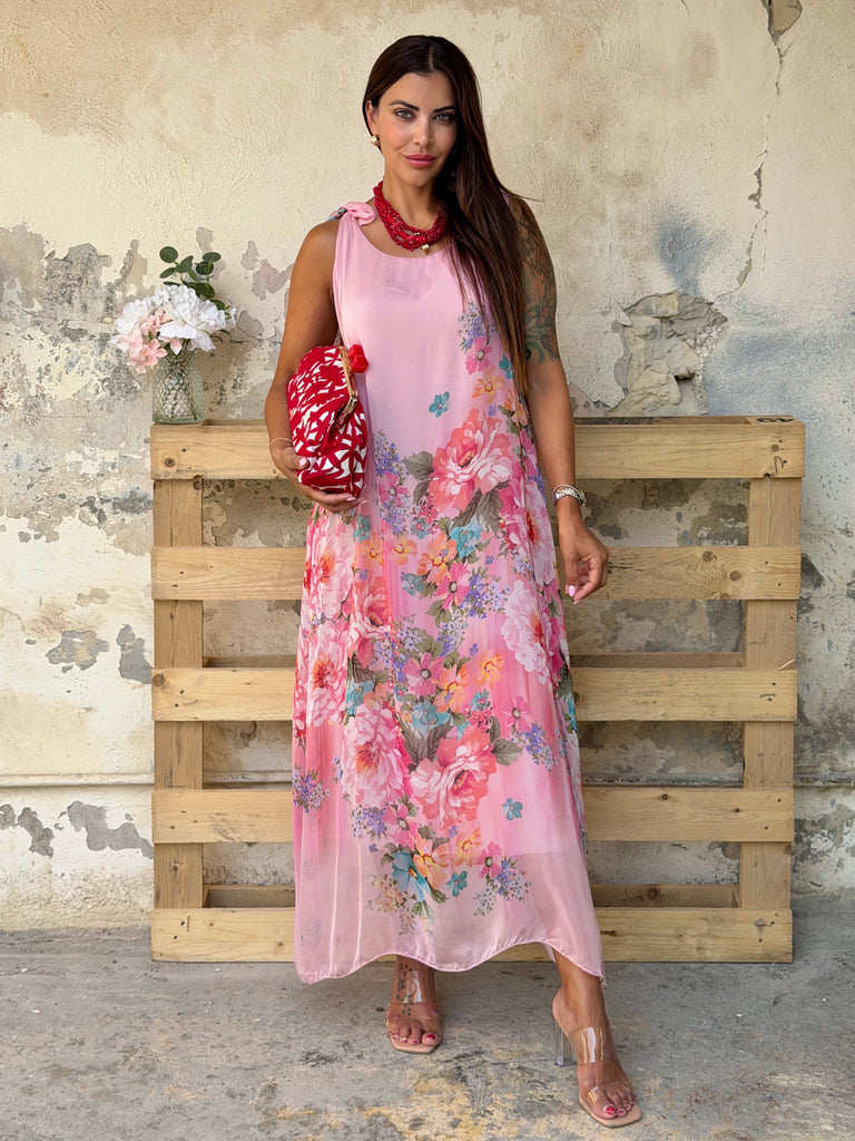Rosé Jardin Pure Silk Maxi Dress