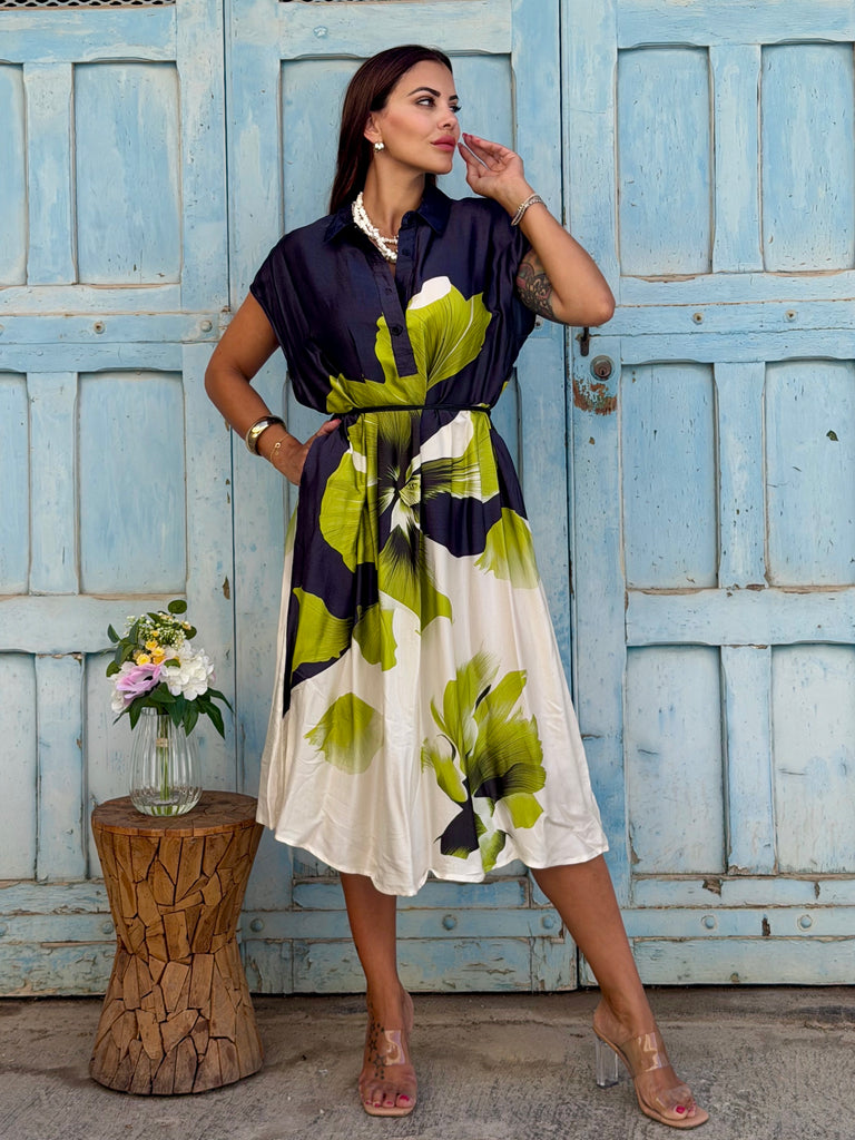 Lime Noir Silky Shirt Dress - Love My Body