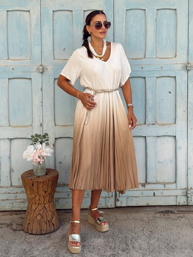 Ombre Luxe Viscose Midi Dress - Latte