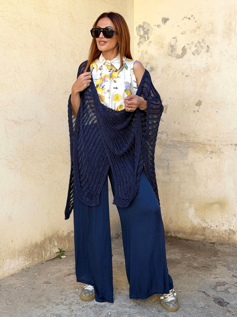 Navy Solara Crochet Shrug