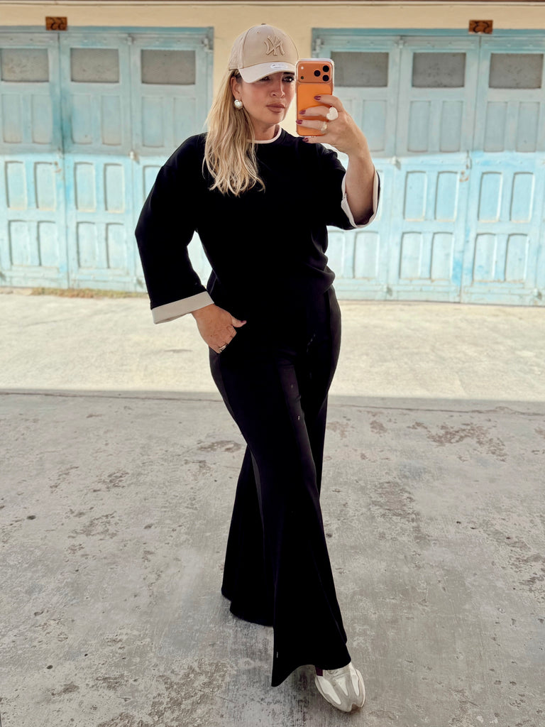 Black and Beige Trim Tracksuit