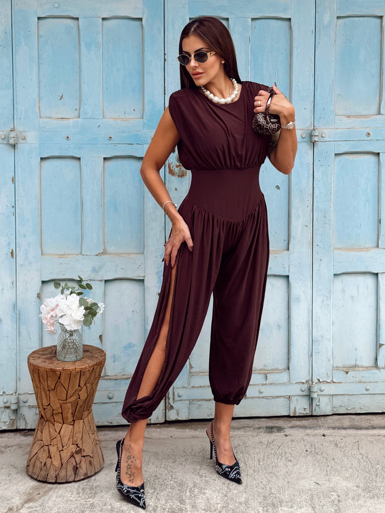 Isabeau Draped Jumpsuit - Marrone
