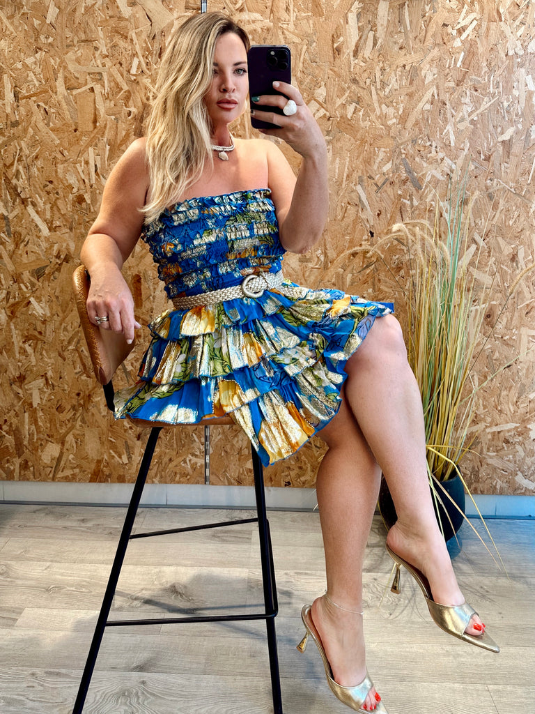 Blue Capri Boho Ruffle Dress