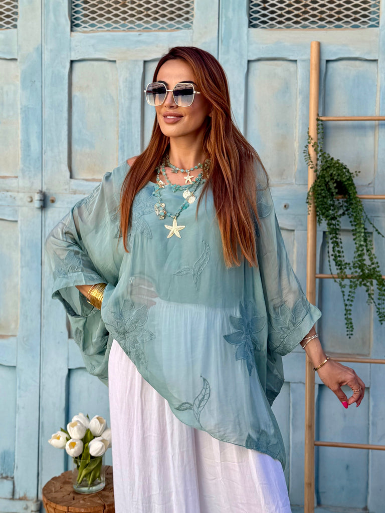 Acqua Riviera Silk Embroidered Kaftan