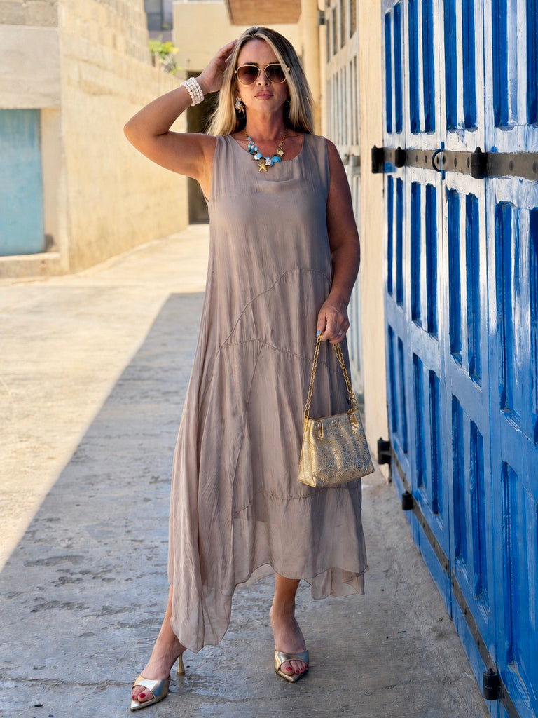 Taupe Pure Silk Dress