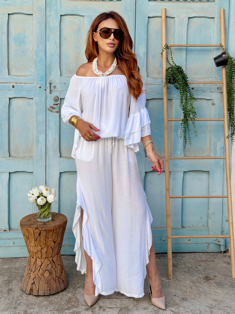 Santorini Grace Viscose Co-Ord - White
