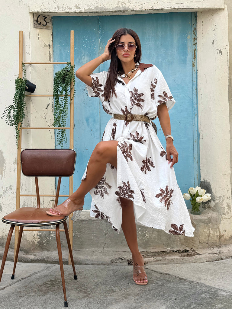 Cocoa Fern Embroidered Shirt Dress - Love my Body