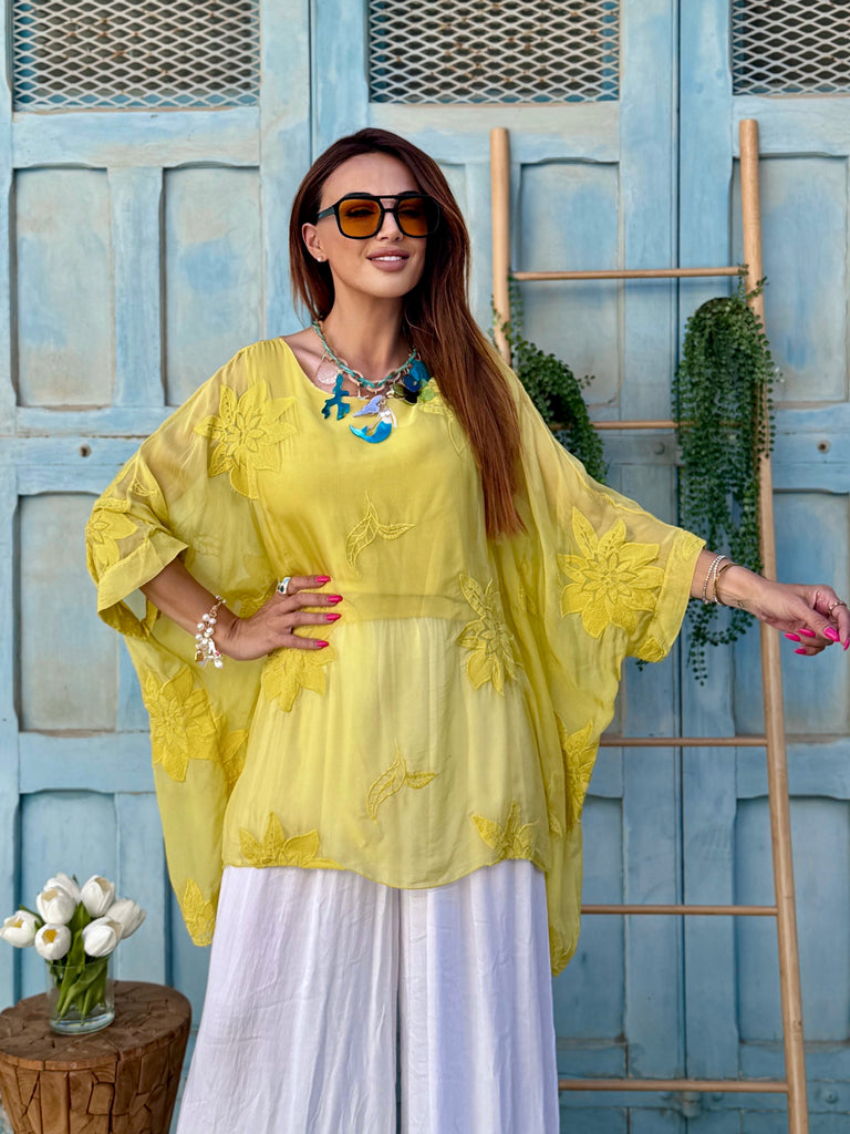 Limoncello Fleur Silk Embroidered Kaftan