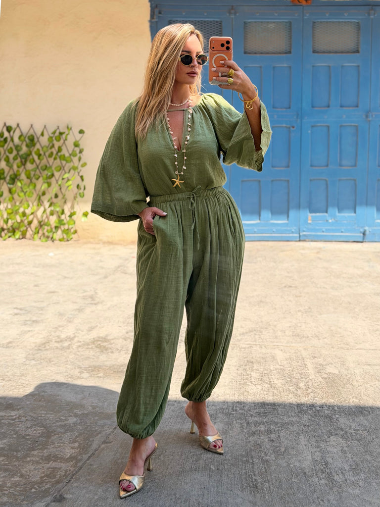 The Capri Cotton Tunic Set - Olive
