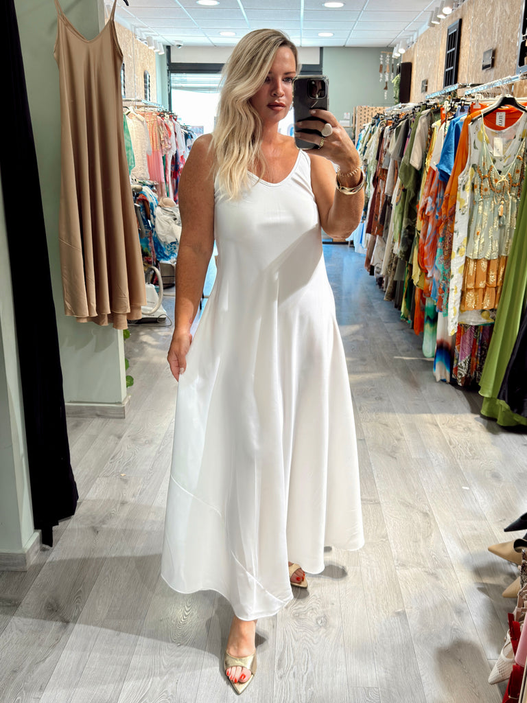 White Silky Satin Strappy Dress