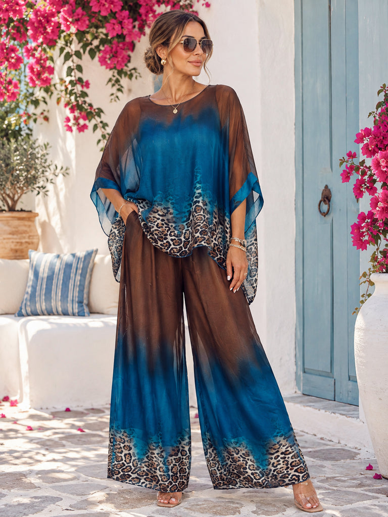 Petrol Leopard Pure Silk Set
