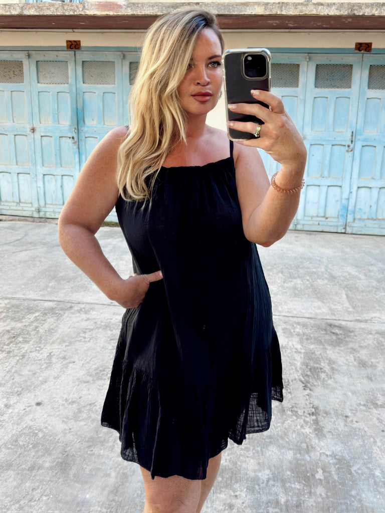Black Cotton Linen Day Dress