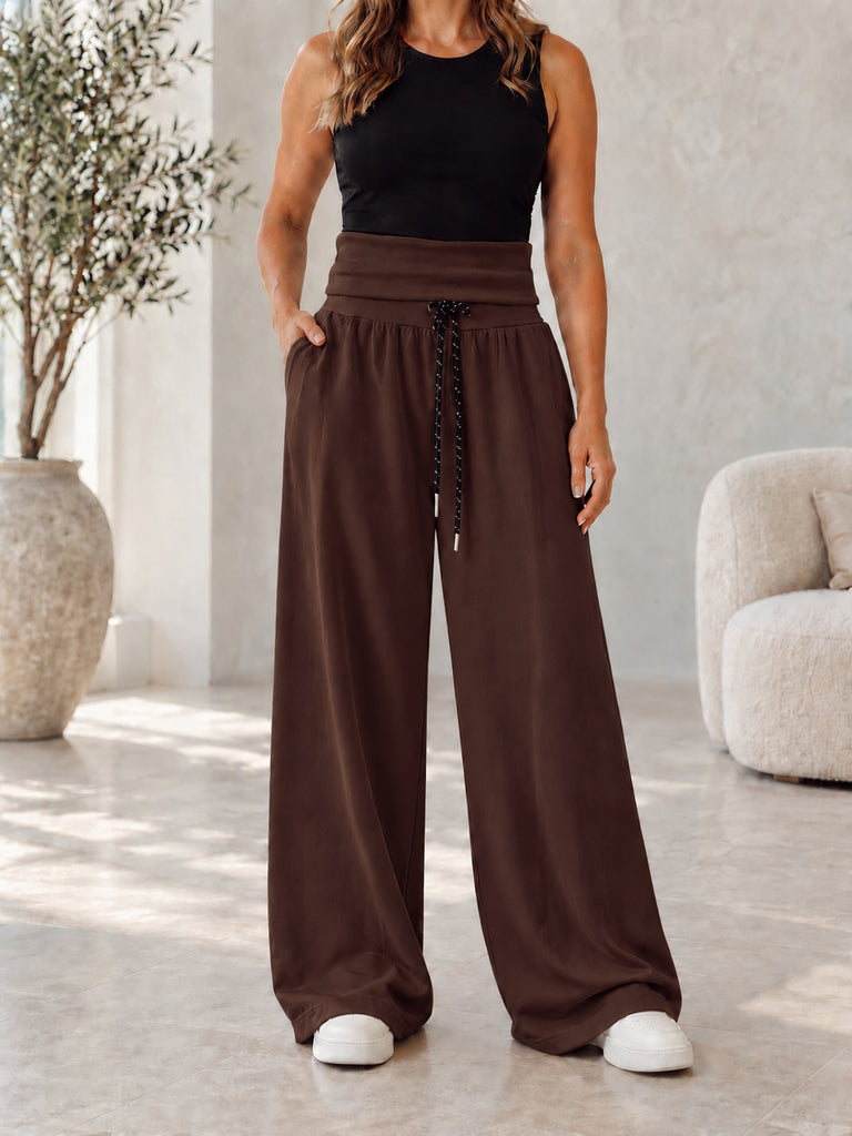 The Maëlle High-Waisted Palazzo Joggers - Chocolate