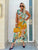 Mustard Aurora Watercolour Silk Dress