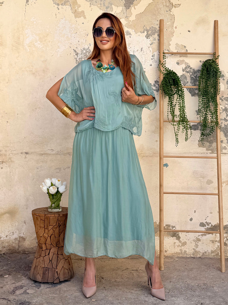Celeste Fleur Silk Embroidered Dress