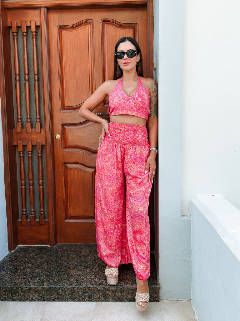 Pink Halter Boho Co-ord