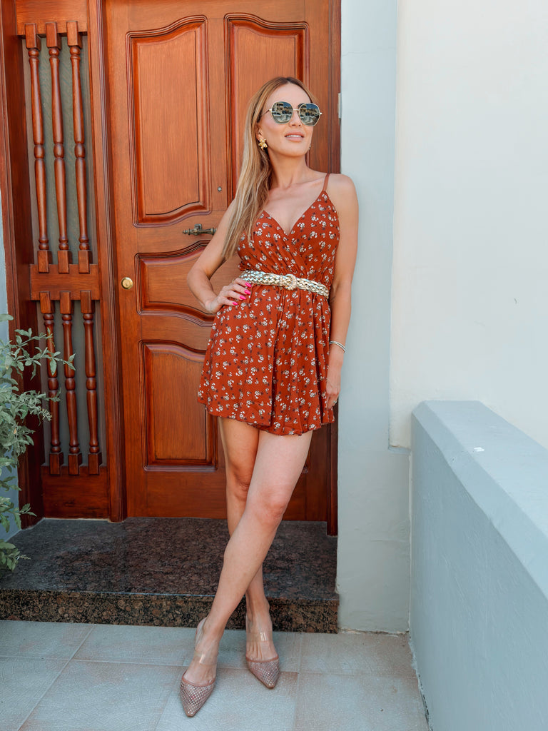 Burnt Orange Floral Playsuit