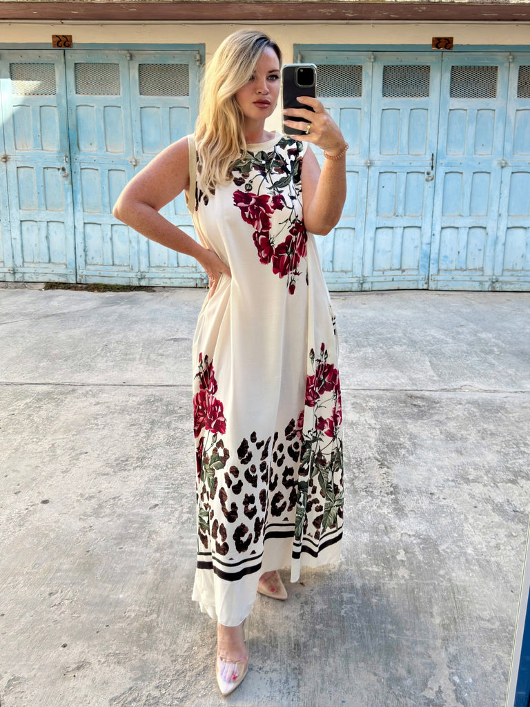 Roses and Animal Print Loose Dress