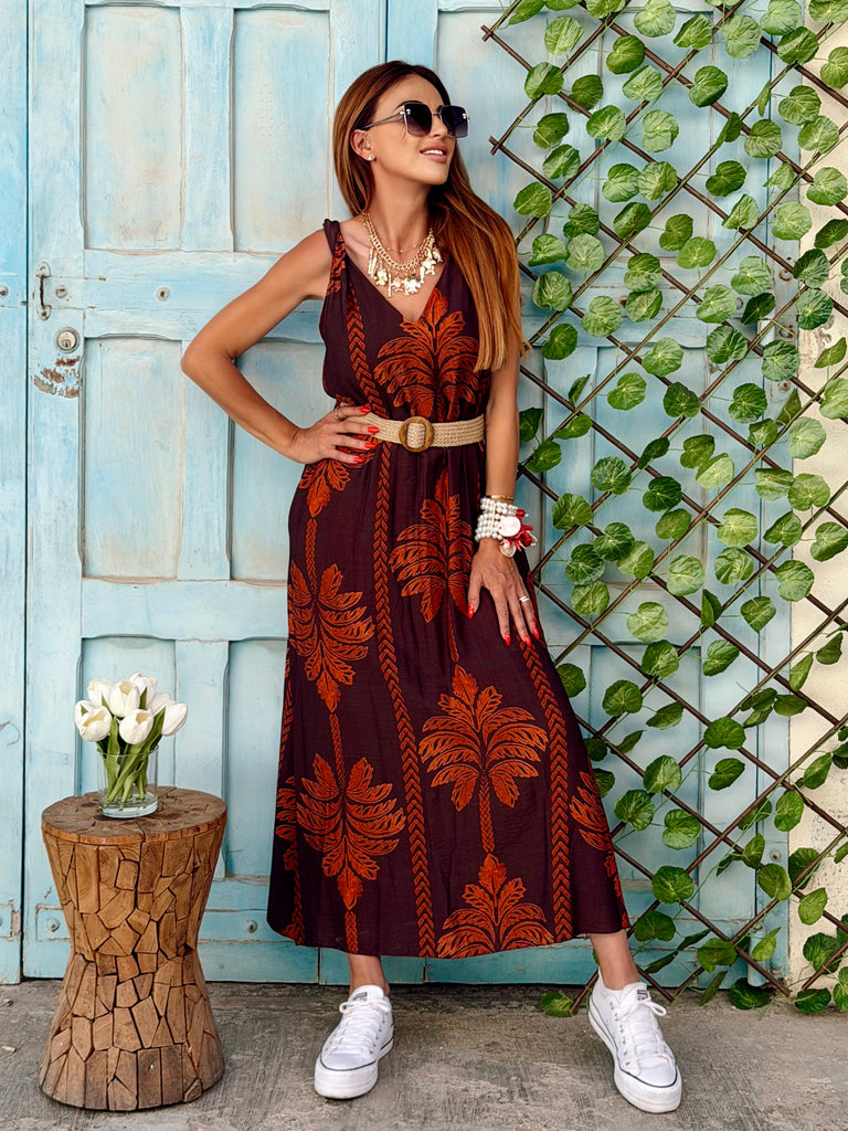 Mocha Palm Maxi Dress