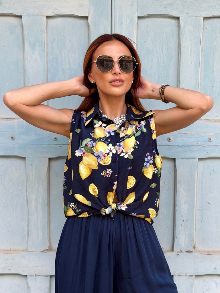 Navy Limoncello Tie Top