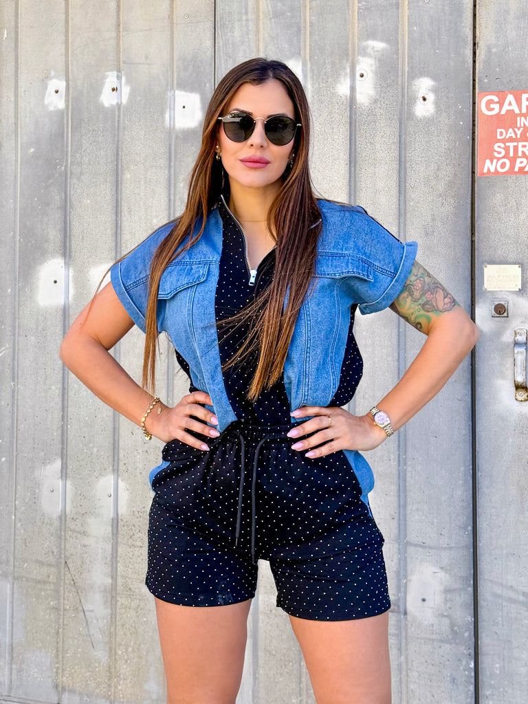 Black Denim Spark Contrast Set