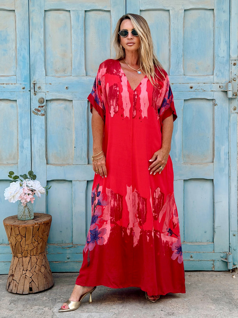 Maison Élan Luxe Viscose Maxi Dress - Rosso