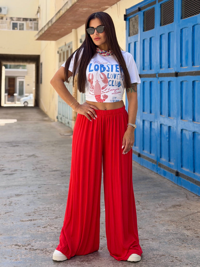 Red Wide Leg Flow Trousers