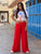 Red Wide Leg Flow Trousers