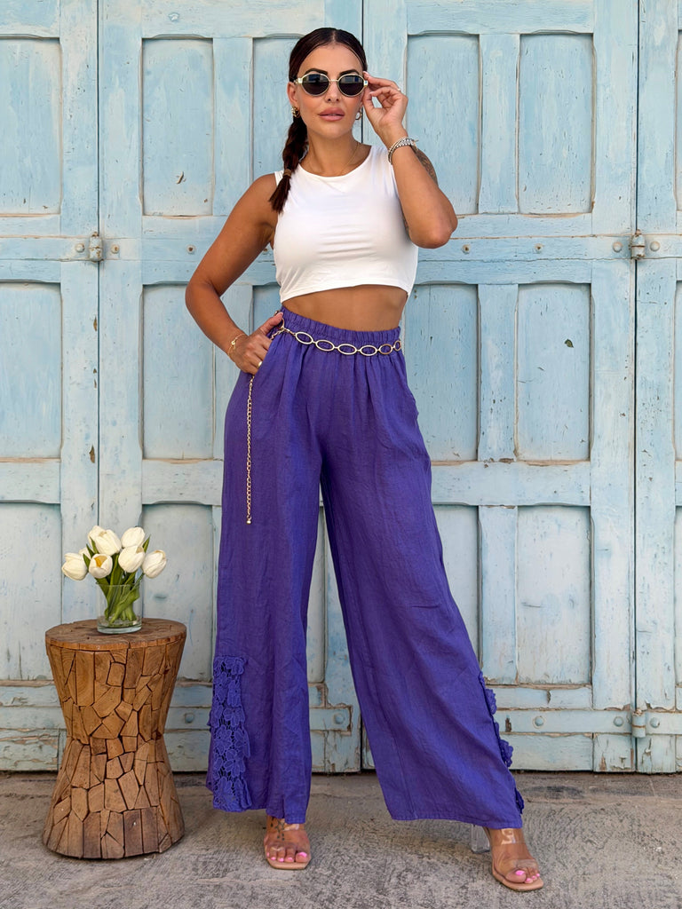 Amethyst Crochet Pure Linen Trousers