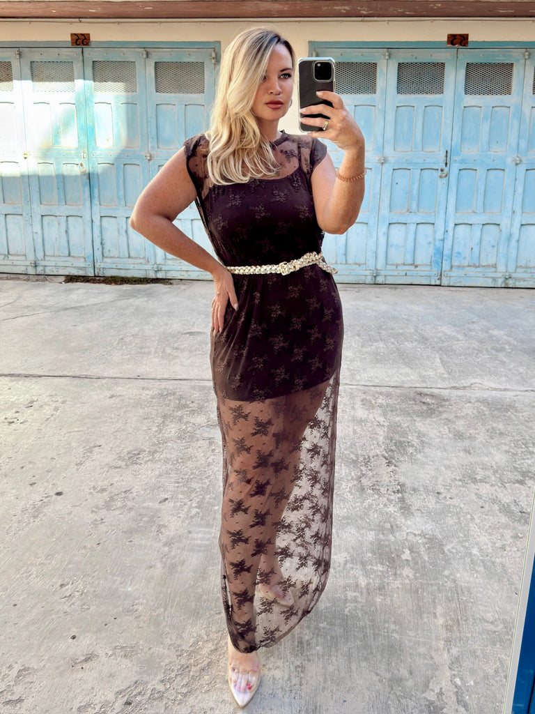 Chocolate Fine Lace Maxi Dress