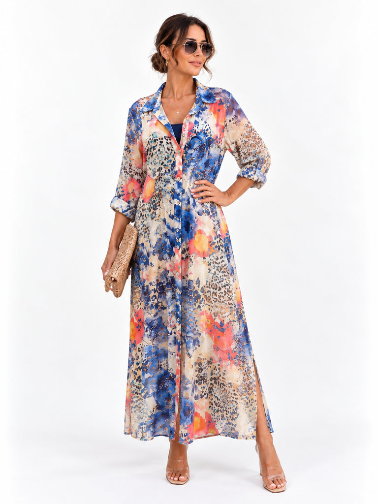 Maison Azure Bloom Pure Silk Shirt Dress