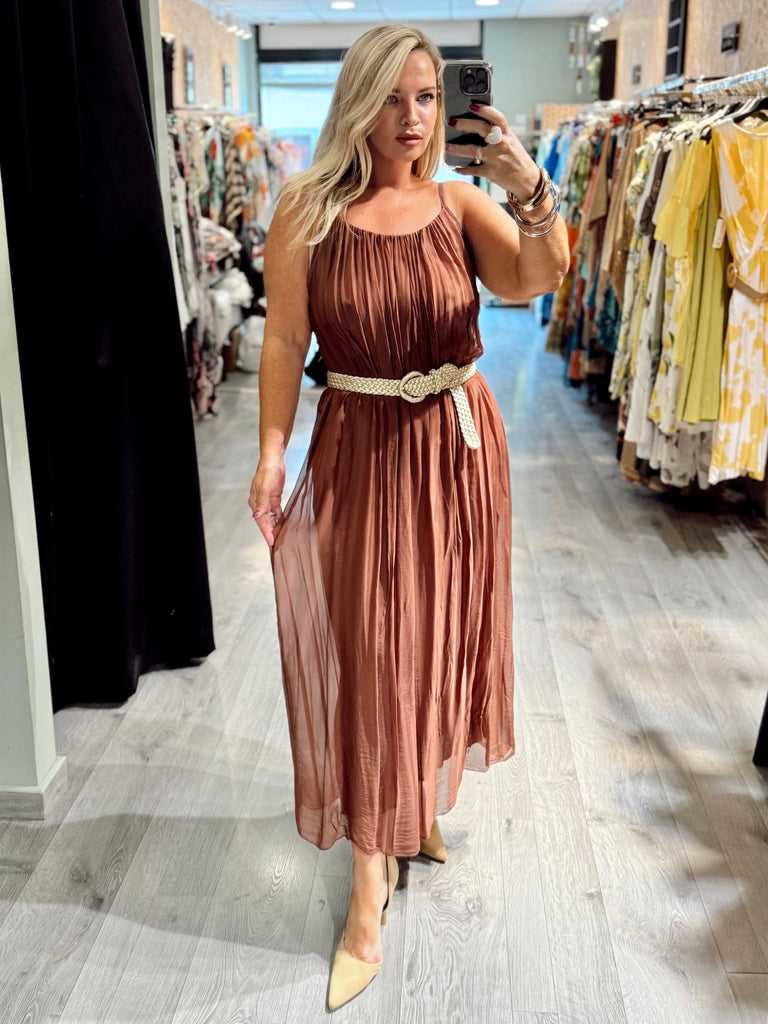 Mocha Silk Strappy Dress