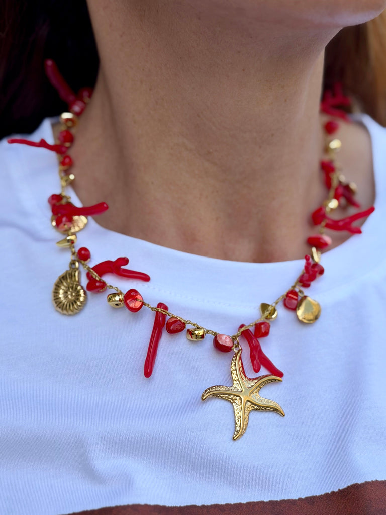 Coral Star Charm Necklace