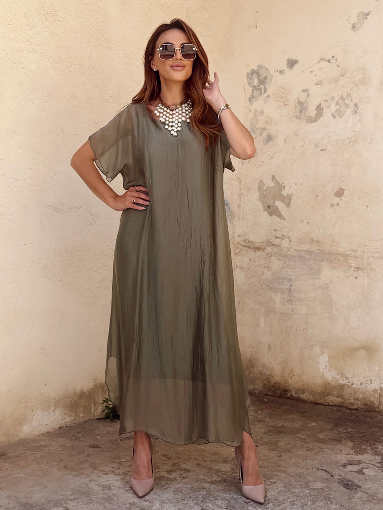 Olive Élan Silk Kaftan Dress