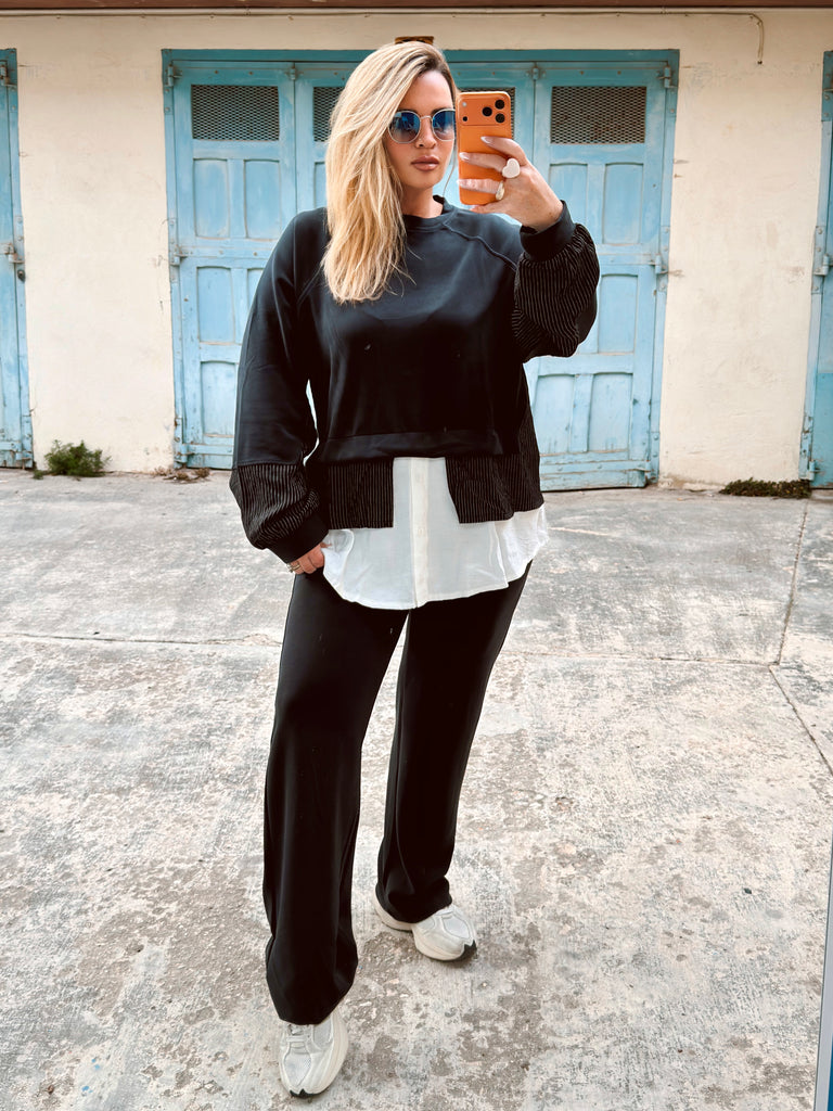 Black Hybrid Shirt Tracksuit