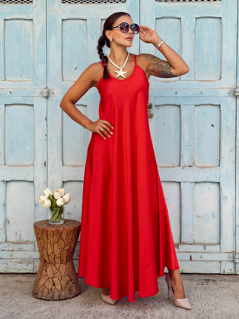 The Valentina Silky Satin Maxi Dress - Red