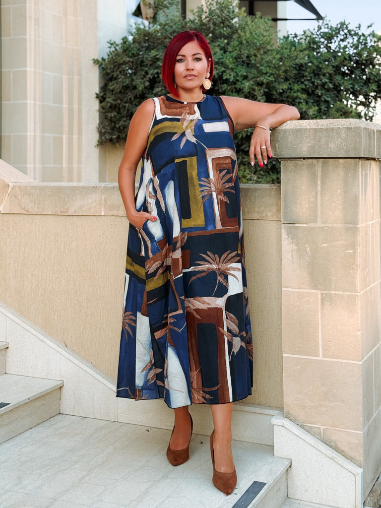 Navy Palm Dress