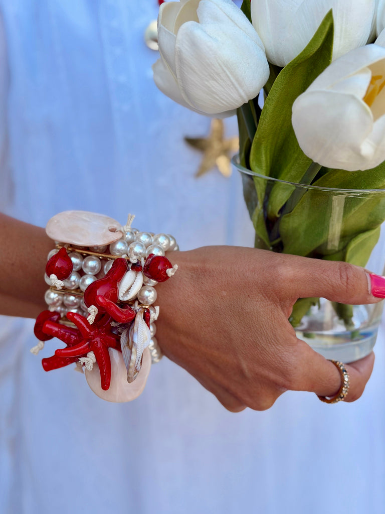 Coral Pearl Treasure Bracelet