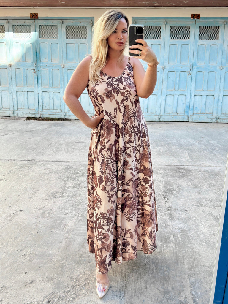 Gold and Bronze Silky Strappy Maxi Dress