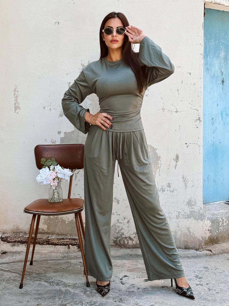 Marceaux Lace-Back Tracksuit Co-ord - Khaki