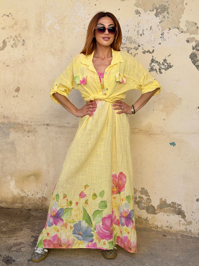 Limone Jardin Breeze Cotton Dress & Shirt Set