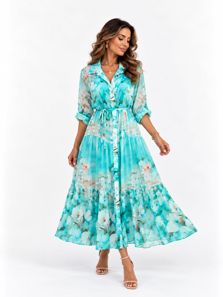 Maison Acqua Fleur Pure Silk Shirt Dress