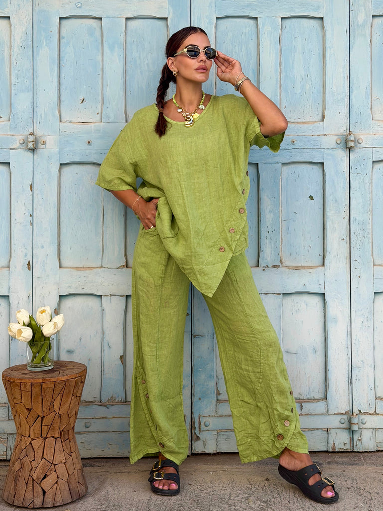 Monaco Pure Linen Co-ord - Verde