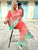 Coral and Mint Lotus Silk Kaftan Co-ord Set