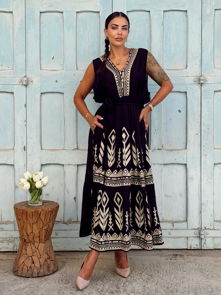 The Black Zahara Embroidered Maxi Dress - Love my Body