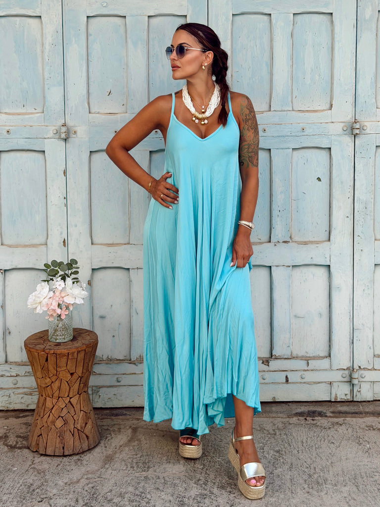 Luna Strappy Viscose Maxi Dress - Turquoise